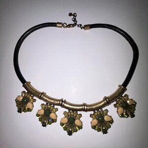 LOFT Matte Gold Cut Crystals Bib Necklace Leather Choker